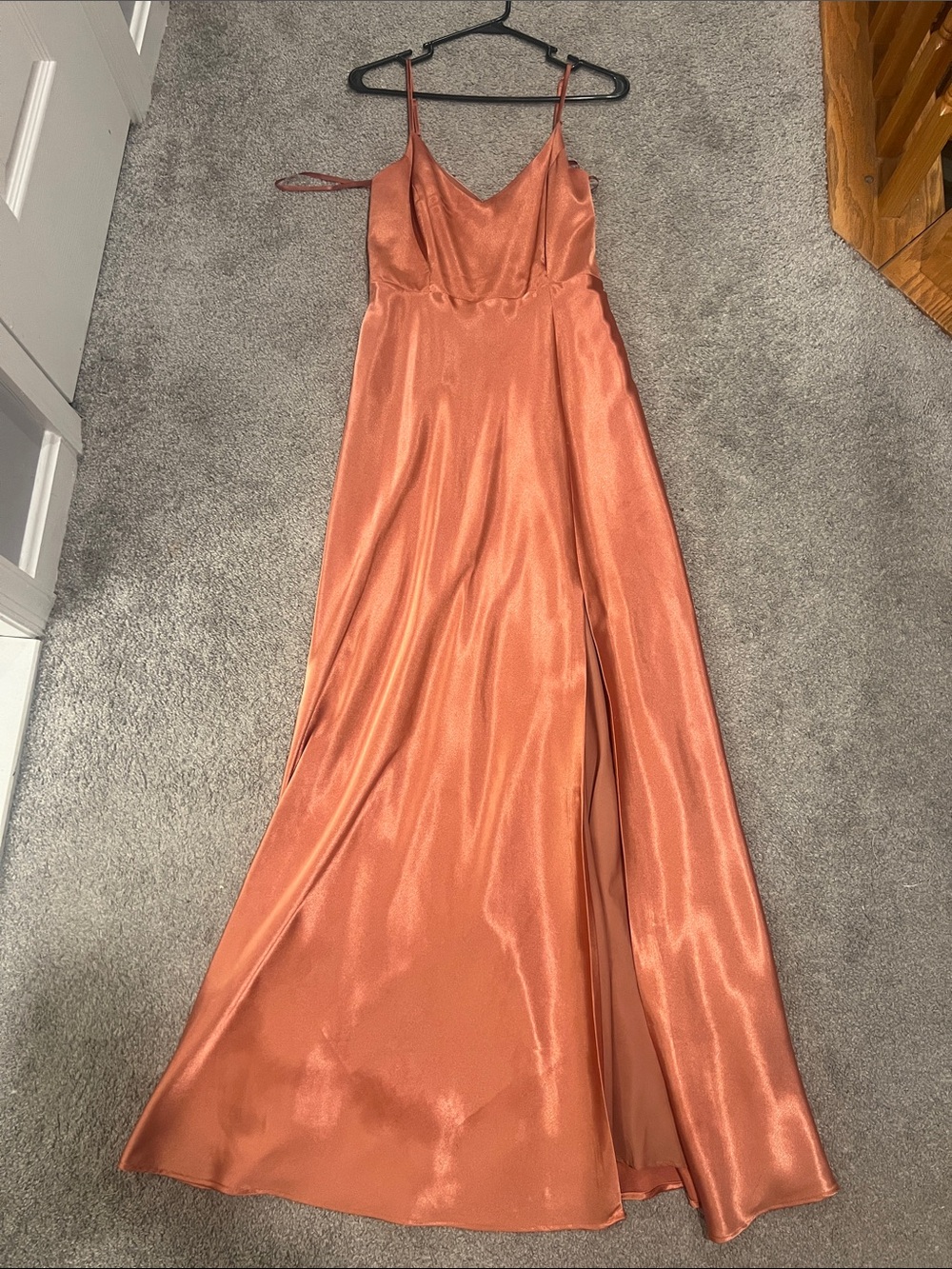 Birdy Grey Satin Slip Maxi Dress in Copper Rose